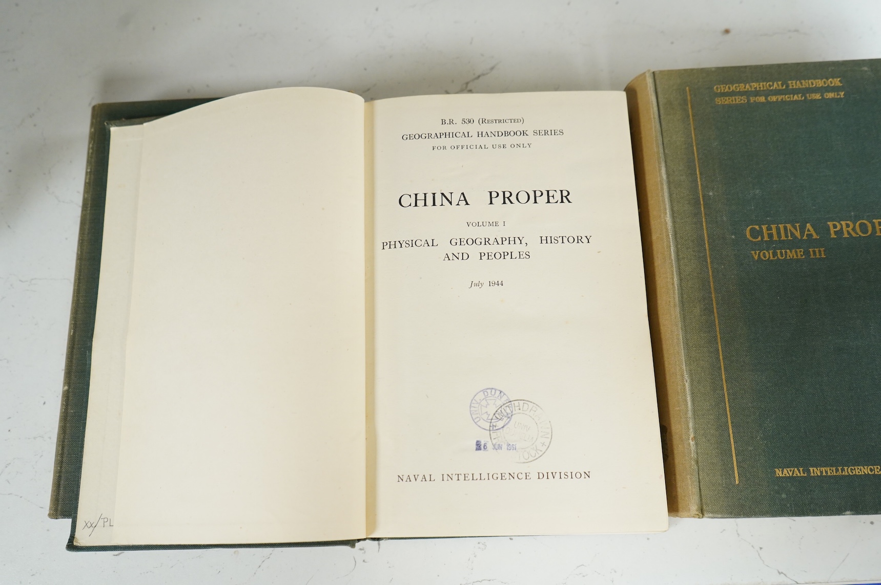 Naval Intelligence Division, Geographical Handbook Series, China Proper. (1 pocket map), 3 vols., 1944-45
